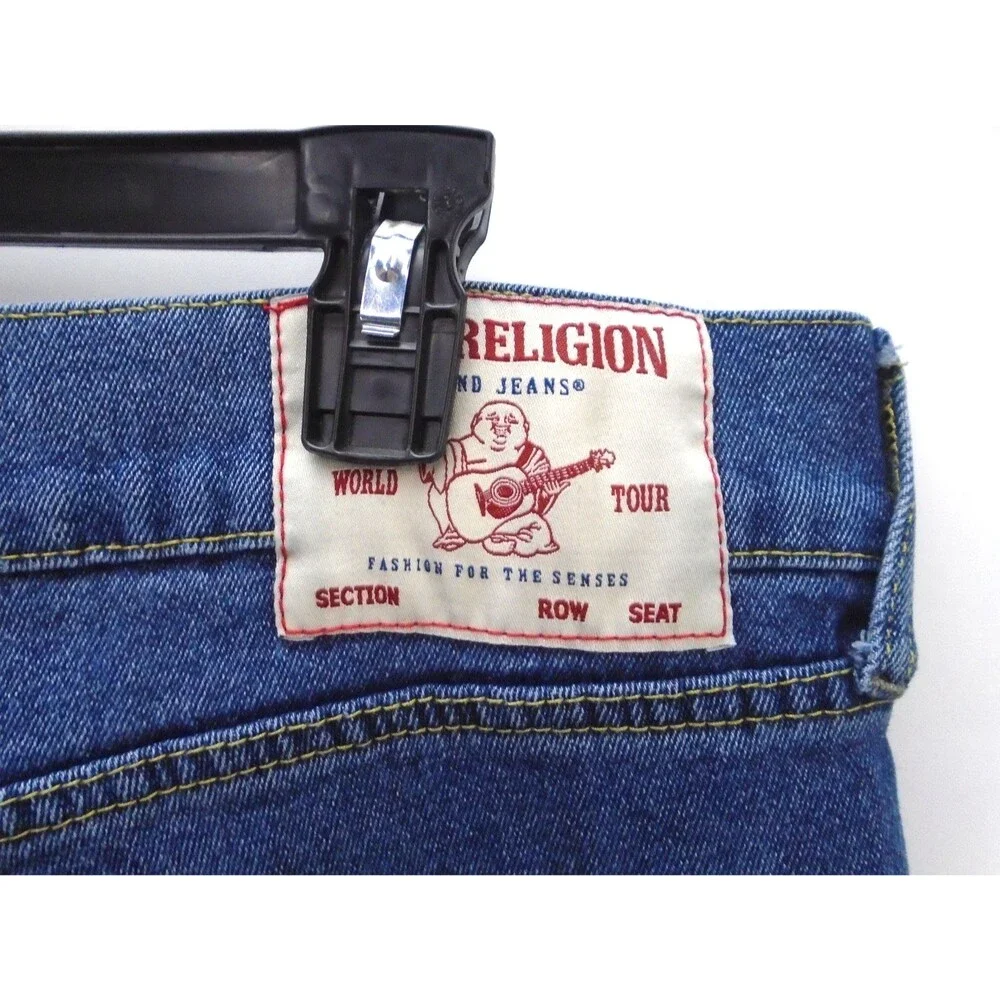 True Religion Ricky Jeans Men 36 Relaxed Straight Leg Med Wash Whiskered Stretch